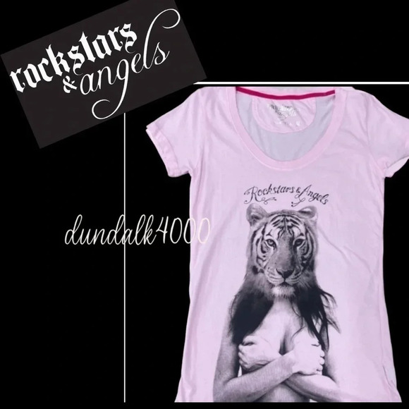 Rockstars & Angels Tiger Short T-Shirt Sleeve Angels Cut Rosa Damen S M L - Picture 1 of 4
